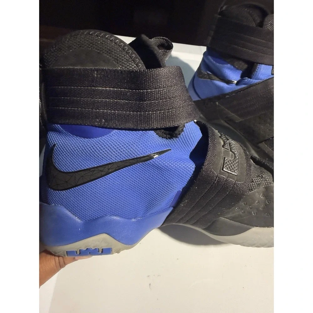 Nike LeBron Soldier 10 Basketball Shoes Men Black Blue Strap High Top Sneakers